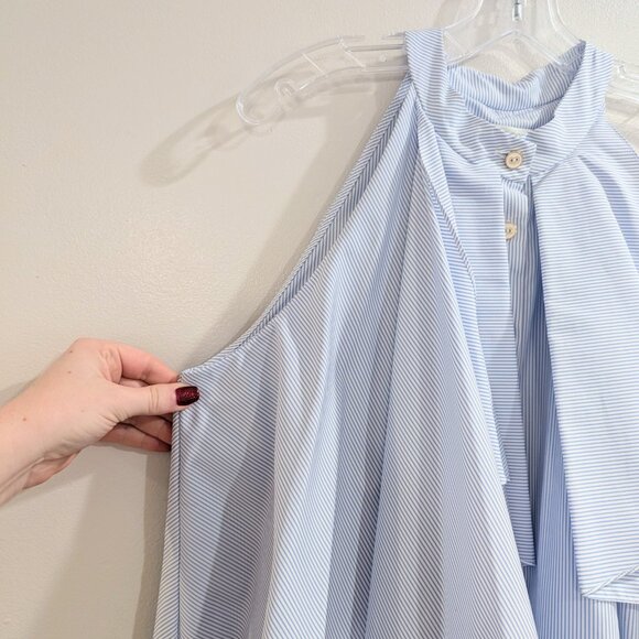 CAROLINE CONSTAS Like New Adrie Striped Ruffle Blouse L Blue White Sleeveless - Picture 9 of 14